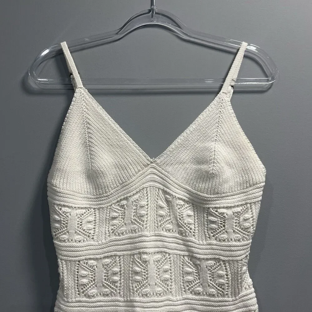 Olive & Oak Ivory Crochet Lined Bodycon Dress Size Large Boho Festival - Picture 2 of 7